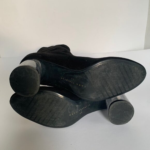 Zara Black Faux Suede Stretch Sock Boot with clear acrylic block heel - Size 40 - Picture 10 of 12